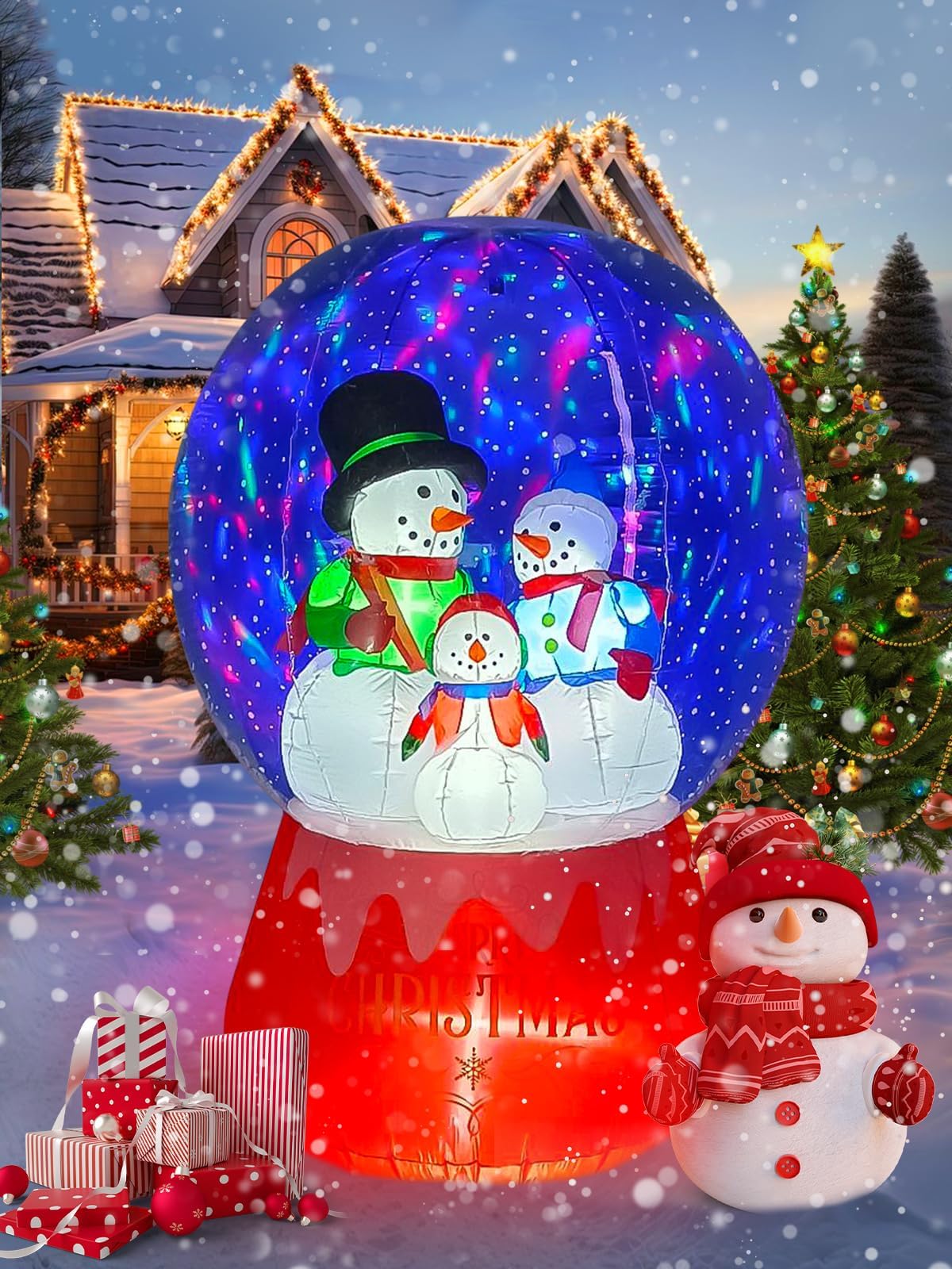 KALOLARY 6FT Snow Globe Snowmen Family With Colorful Chritsmas Christmas Yard Inflatable - package contents