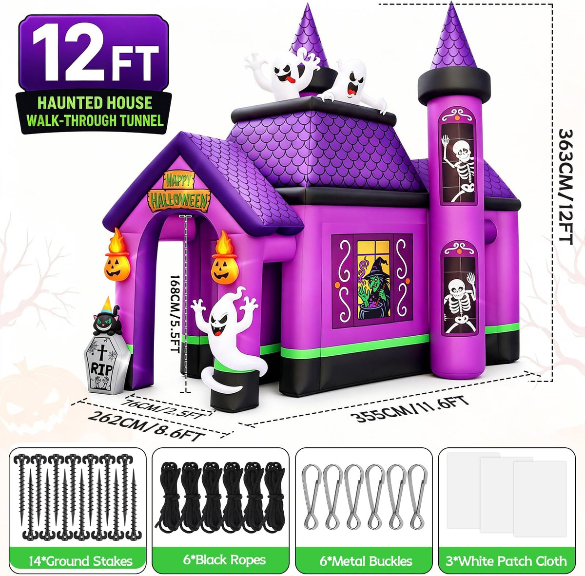 KALOLARY 12FT Ghost Halloween Inflatable Archway - lighted yard display