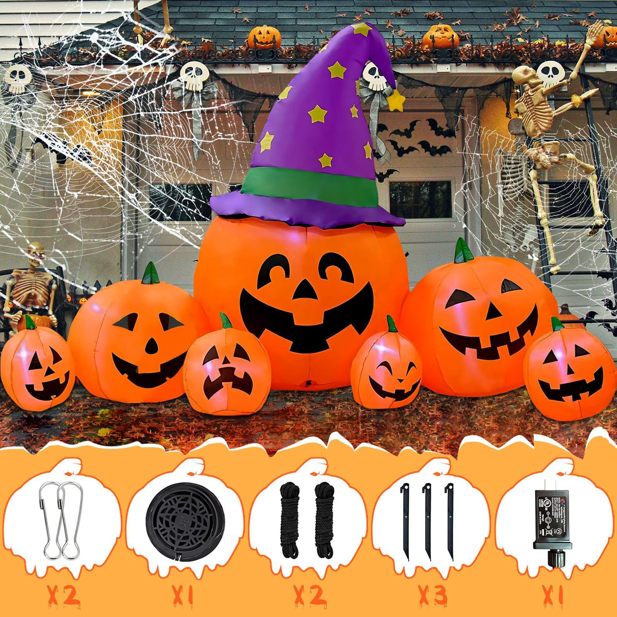 KALOLARY 7.9FT Pumpkin Halloween Yard Inflatable - package contents