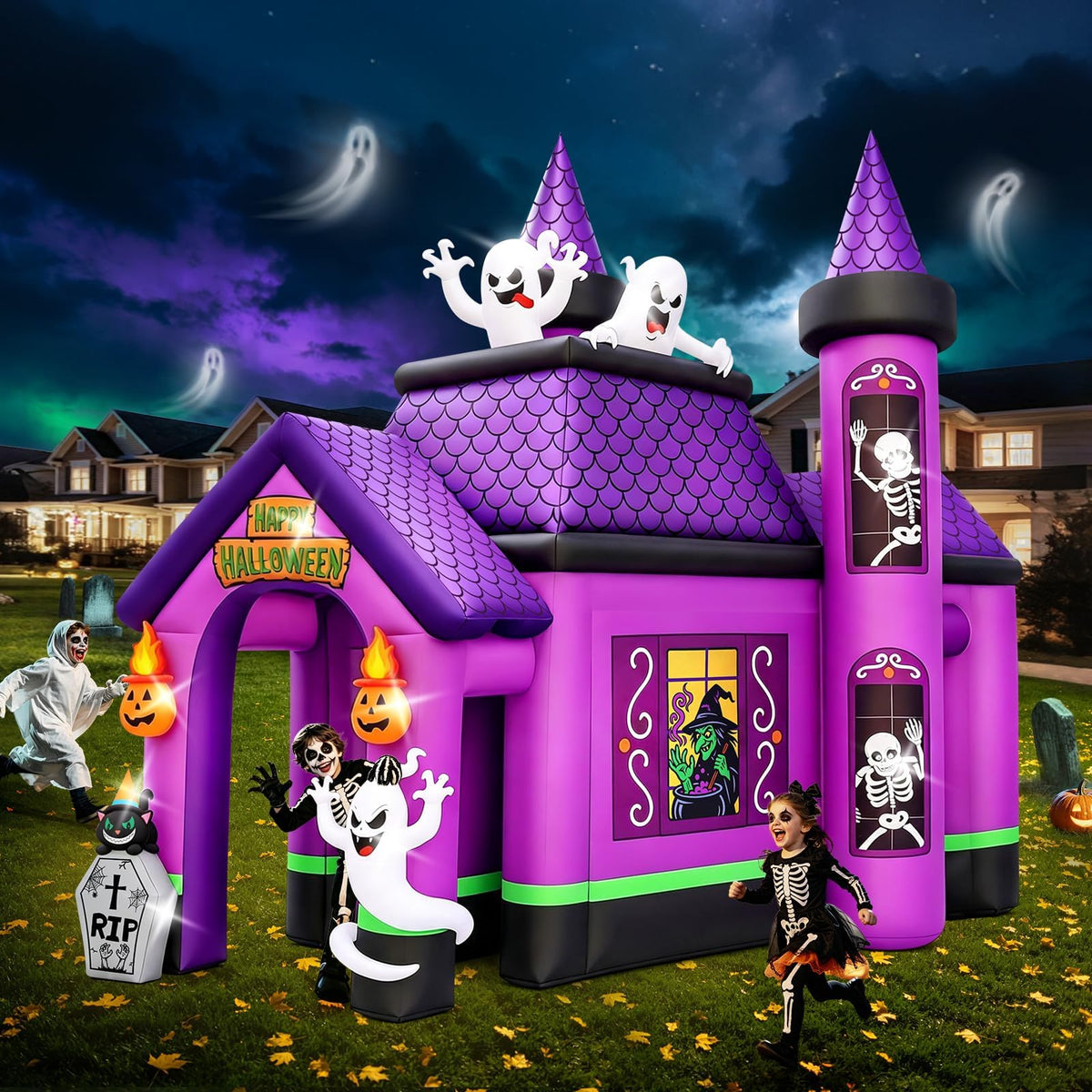 KALOLARY 12FT Ghost Halloween Inflatable Archway - setup and accessories