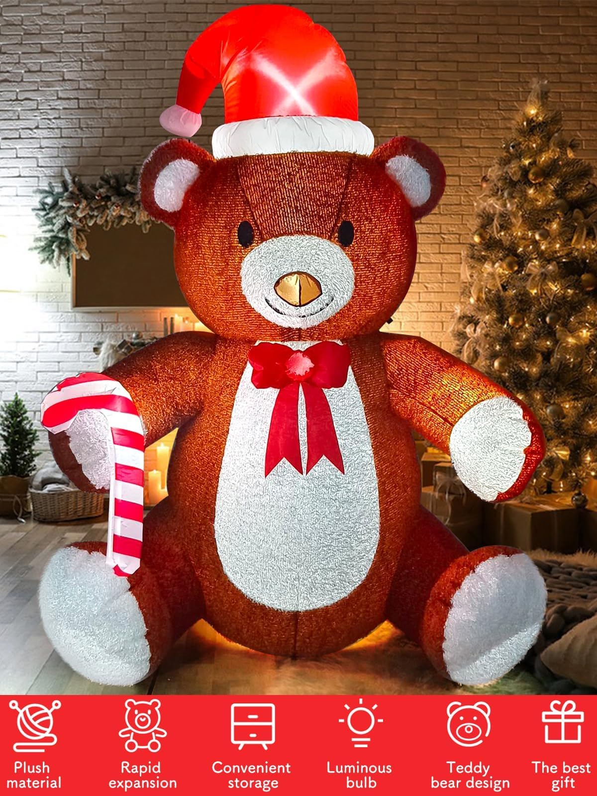 KALOLARY 8FT Fluffy Bear Blow Up Bear Teddy For Christmas Yard Inflatable - size reference