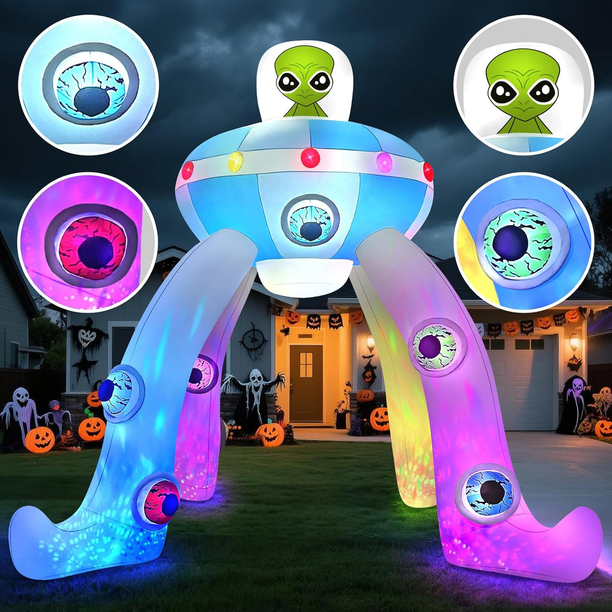 KALOLARY 12FT UFO Alien Halloween Inflatable Archway - detail view