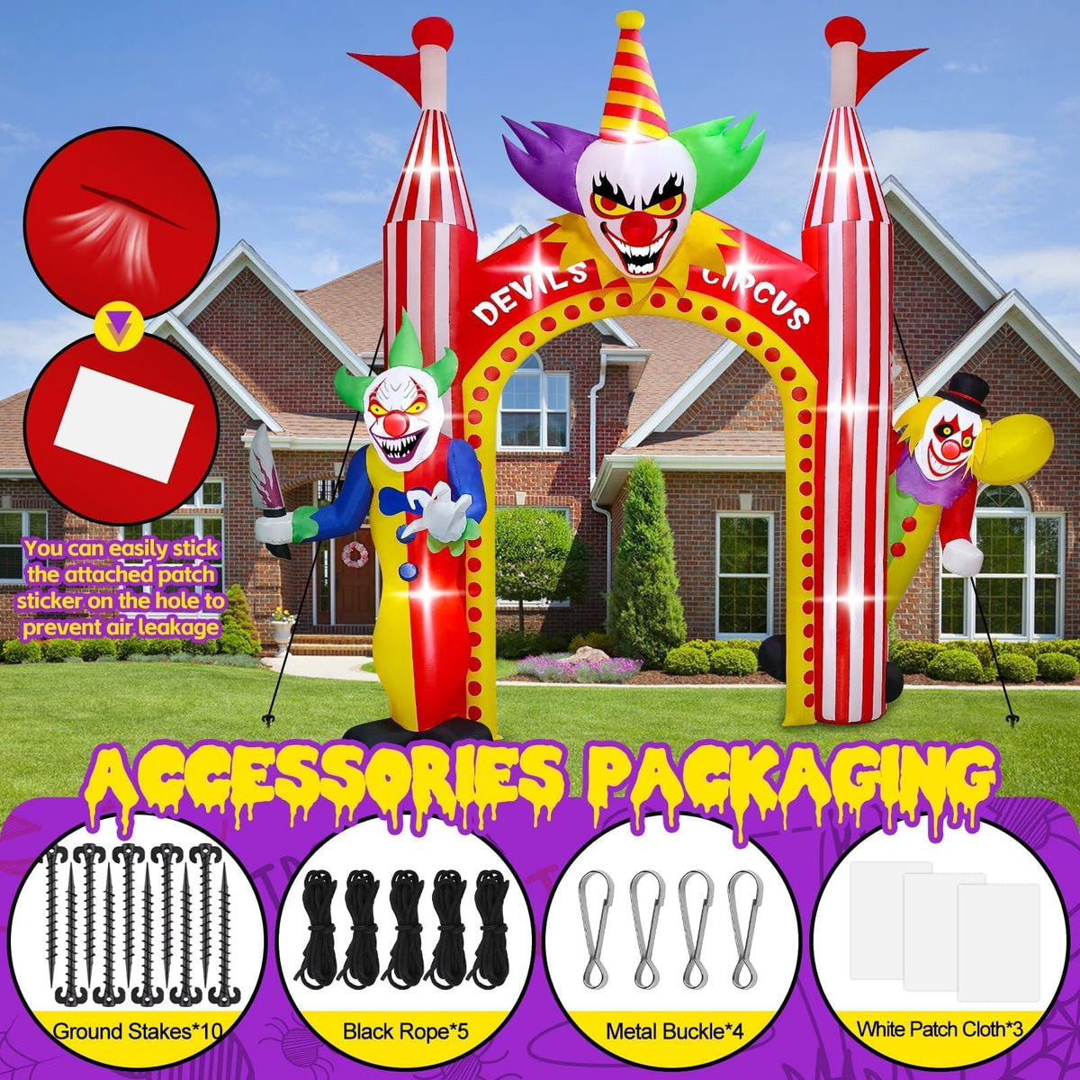 KALOLARY 12FT Clown Halloween Inflatable Archway - display detail