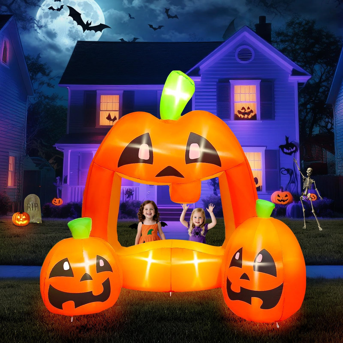 KALOLARY 7FT Pumpkin Halloween Yard Inflatable - setup and accessories