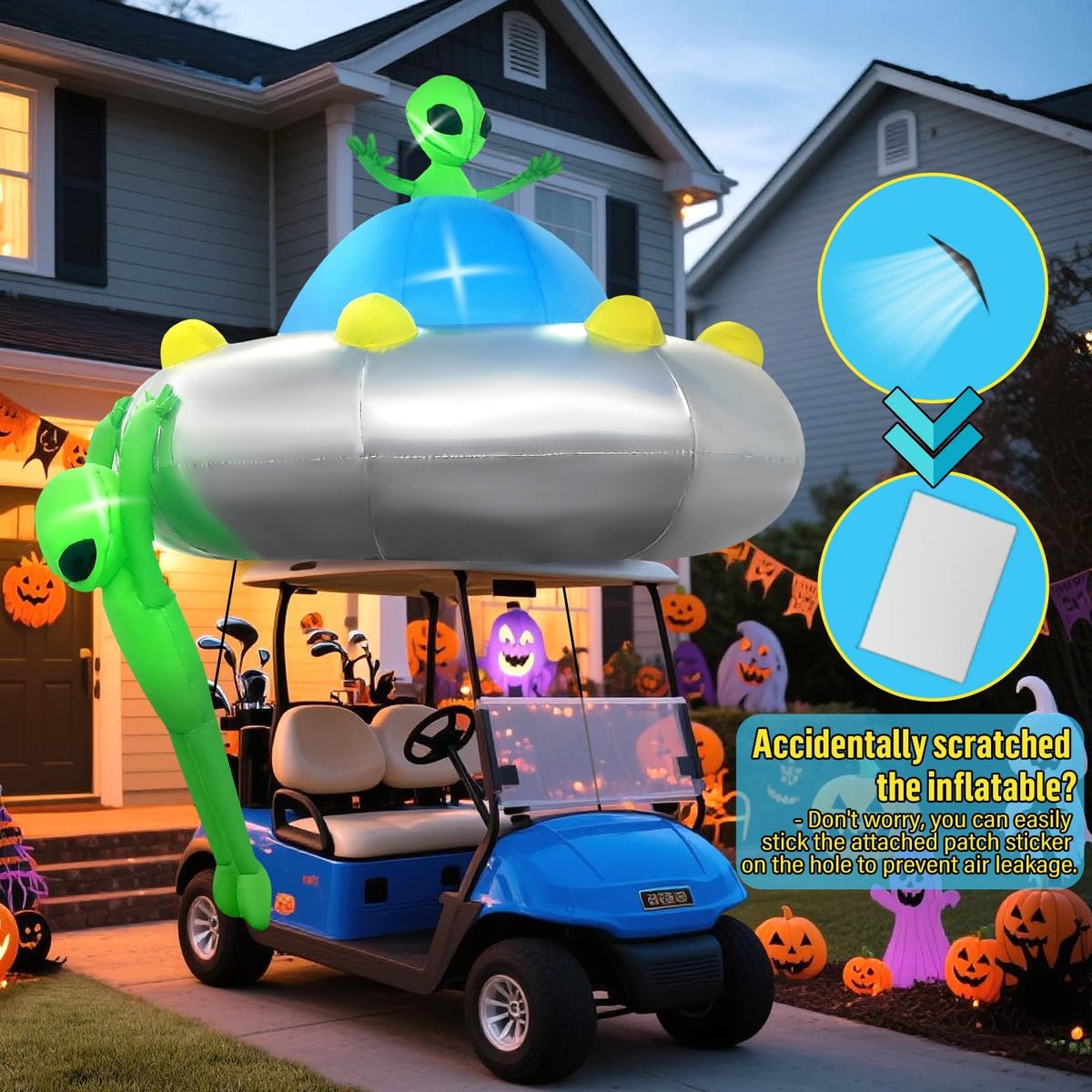 KALOLARY 6FT UFO Alien Halloween Yard Inflatable - package contents