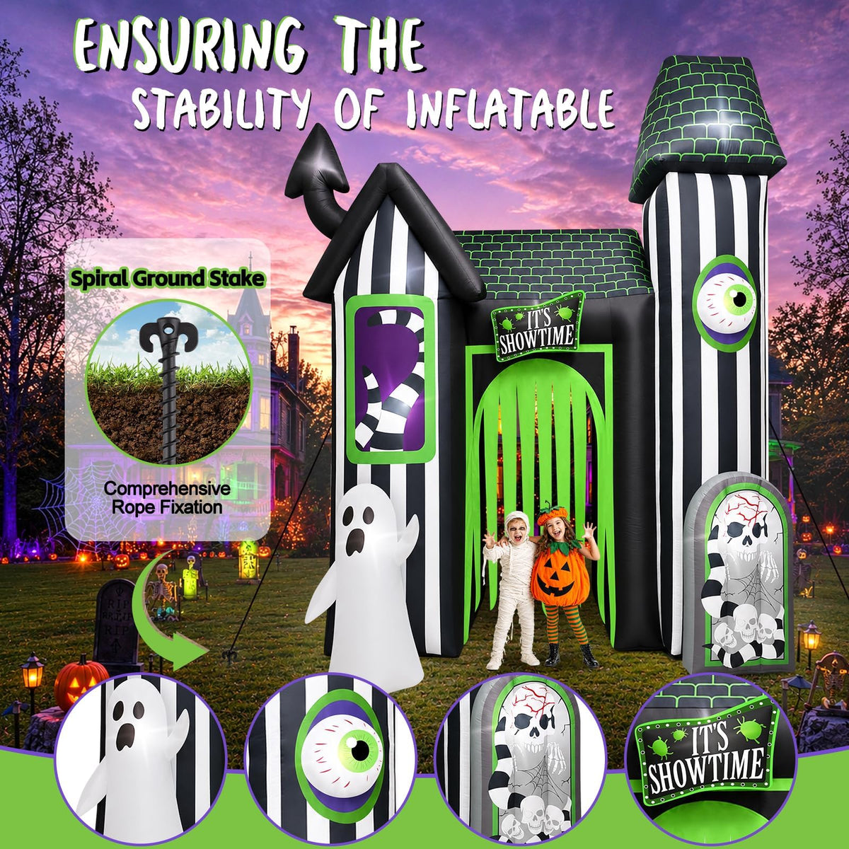 KALOLARY 12FT Ghost Halloween Inflatable Archway - detail view