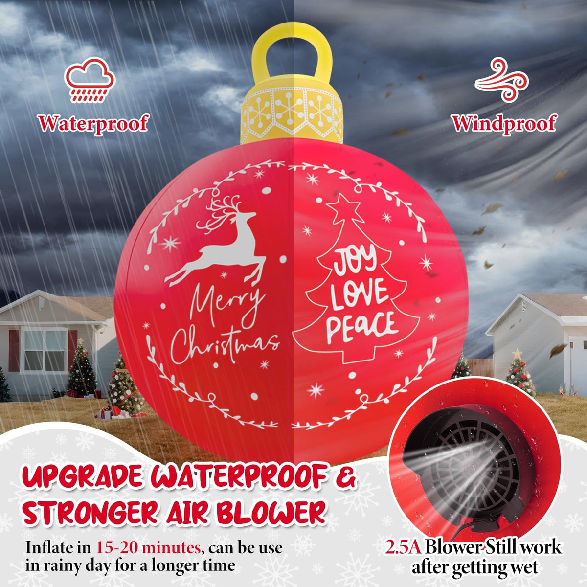 KALOLARY 15FT Giant Merry Bell With Ornaments Ball Blow Christmas Yard Inflatable - size reference