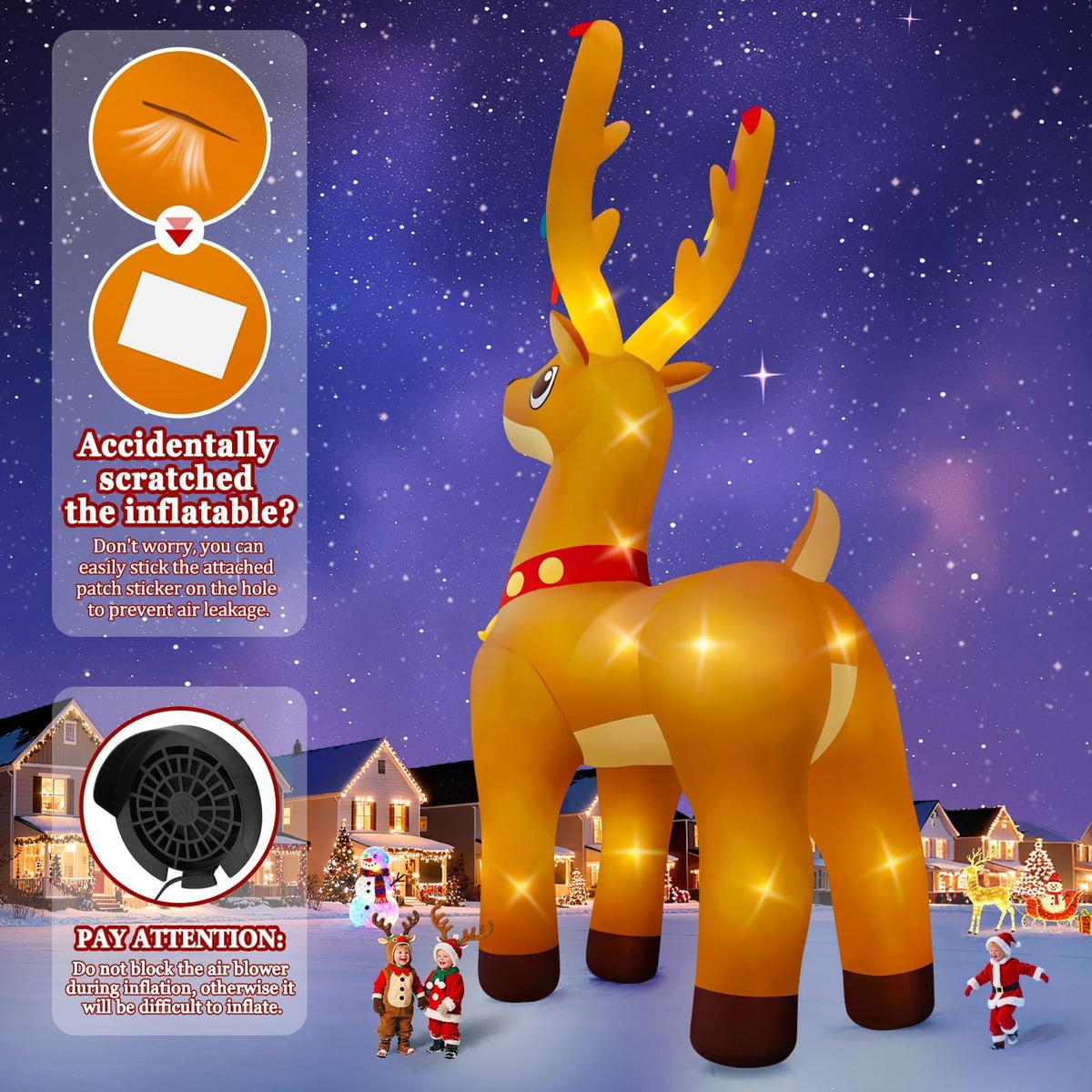 KALOLARY 20FT Elk With Giant Elk With Bell Blow Christmas Yard Inflatable - size reference