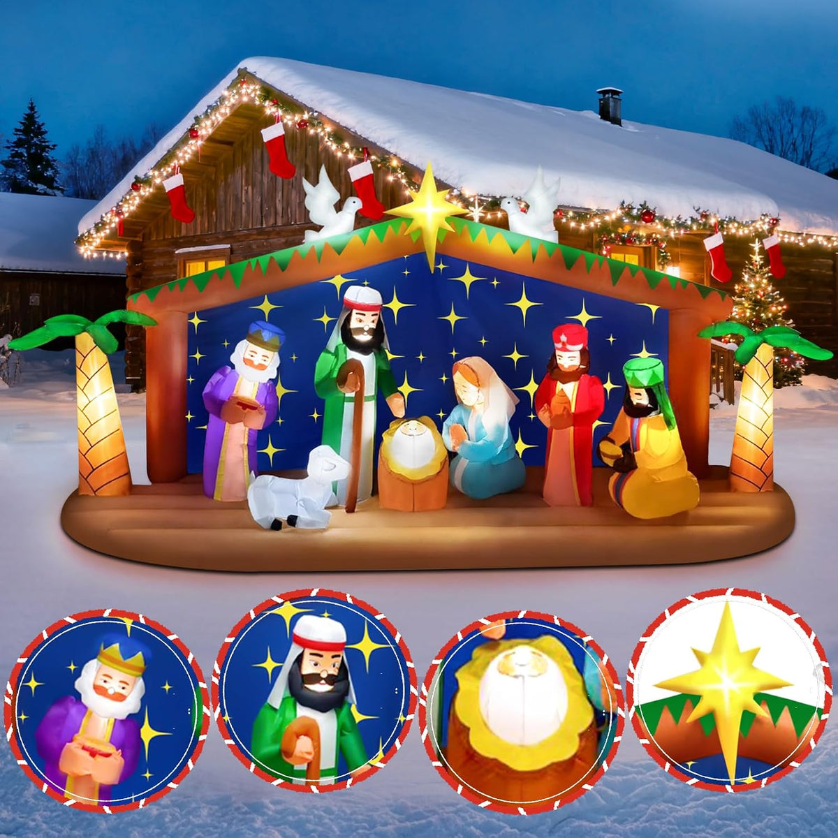 KALOLARY 12FT Nativity Scene Christmas Yard Inflatable - setup and accessories