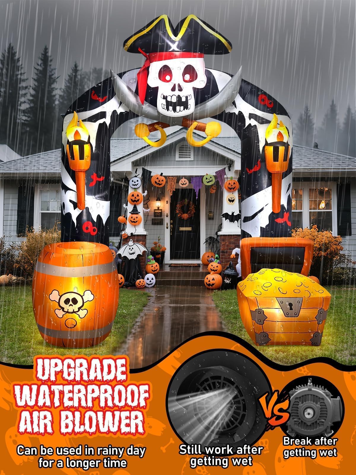 KALOLARY 9FT Skeleton Halloween Inflatable Archway - setup and accessories