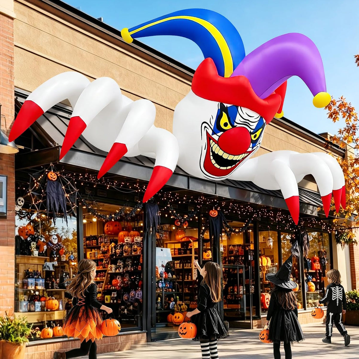 KALOLARY 11FT Scary Clown Halloween Yard Inflatable - setup and accessories
