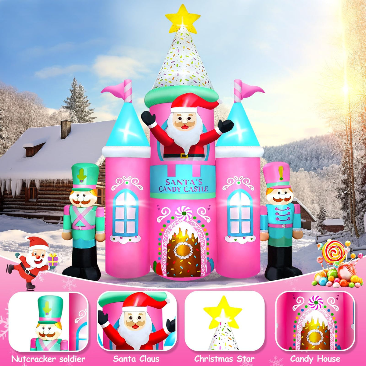 KALOLARY 10FT Natal Infláveis Decorações Ao Ar Livre Castelo Holidays Yard Inflatable - size reference