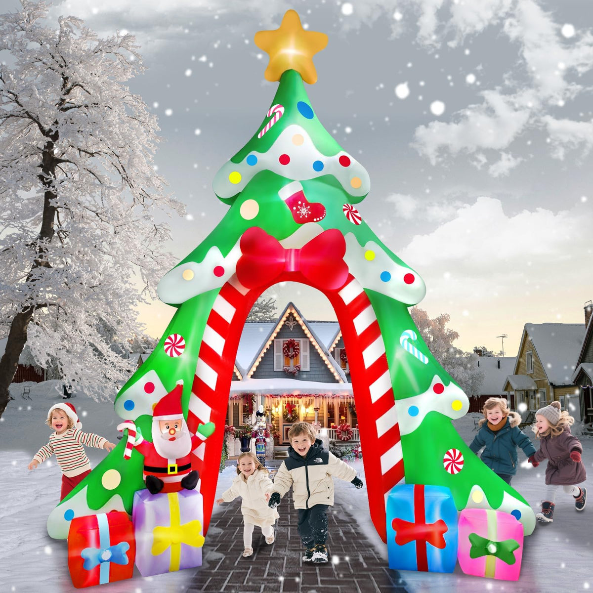 KALOLARY 12FT Santa Christmas Inflatable Archway - setup and accessories