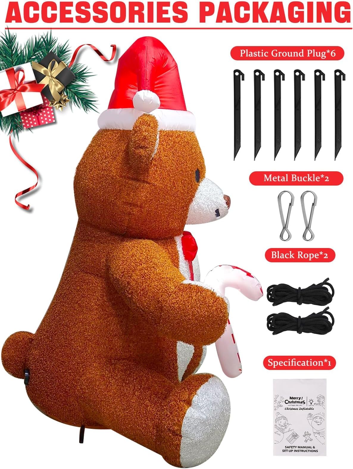 KALOLARY 8FT Fluffy Bear Blow Up Bear Teddy For Christmas Yard Inflatable - outdoor scene