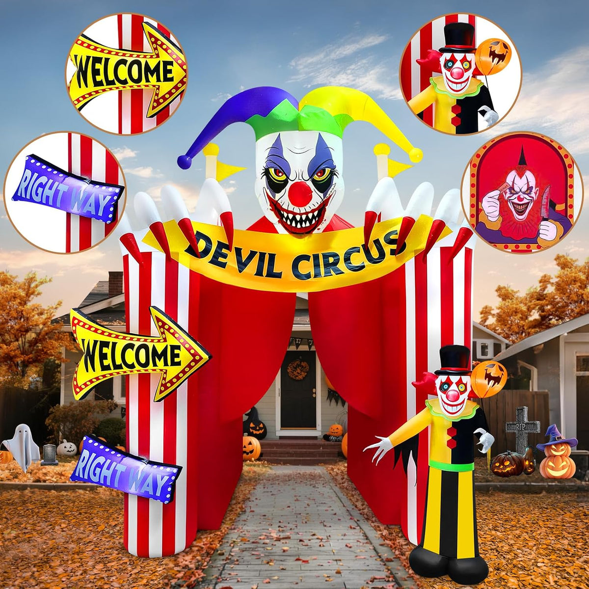 KALOLARY 12FT Clown Circus Haunted House Inflatable Archway - outdoor Halloween scene