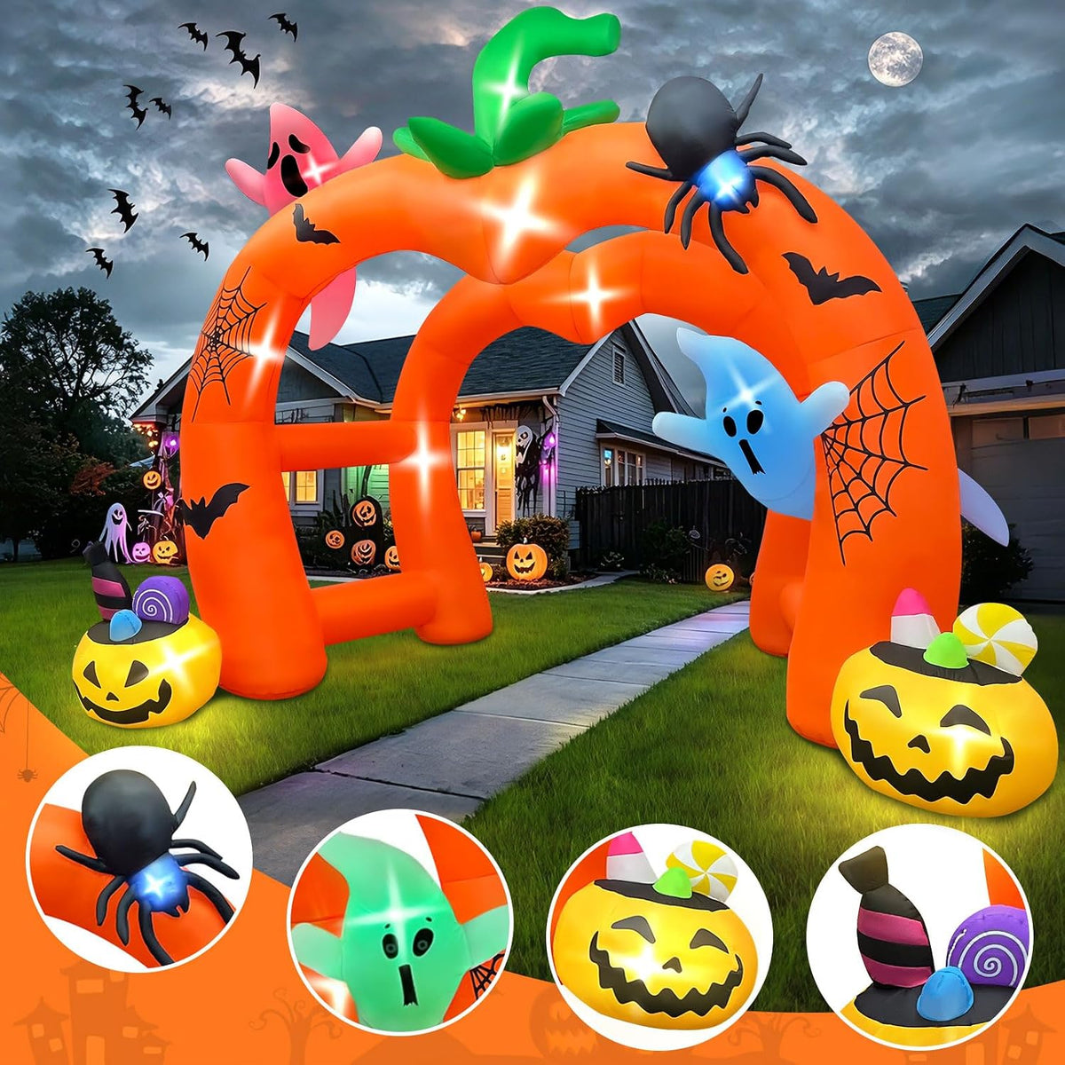 KALOLARY 12FT Pumpkin Tunnel Halloween Inflatable Archway - detail view
