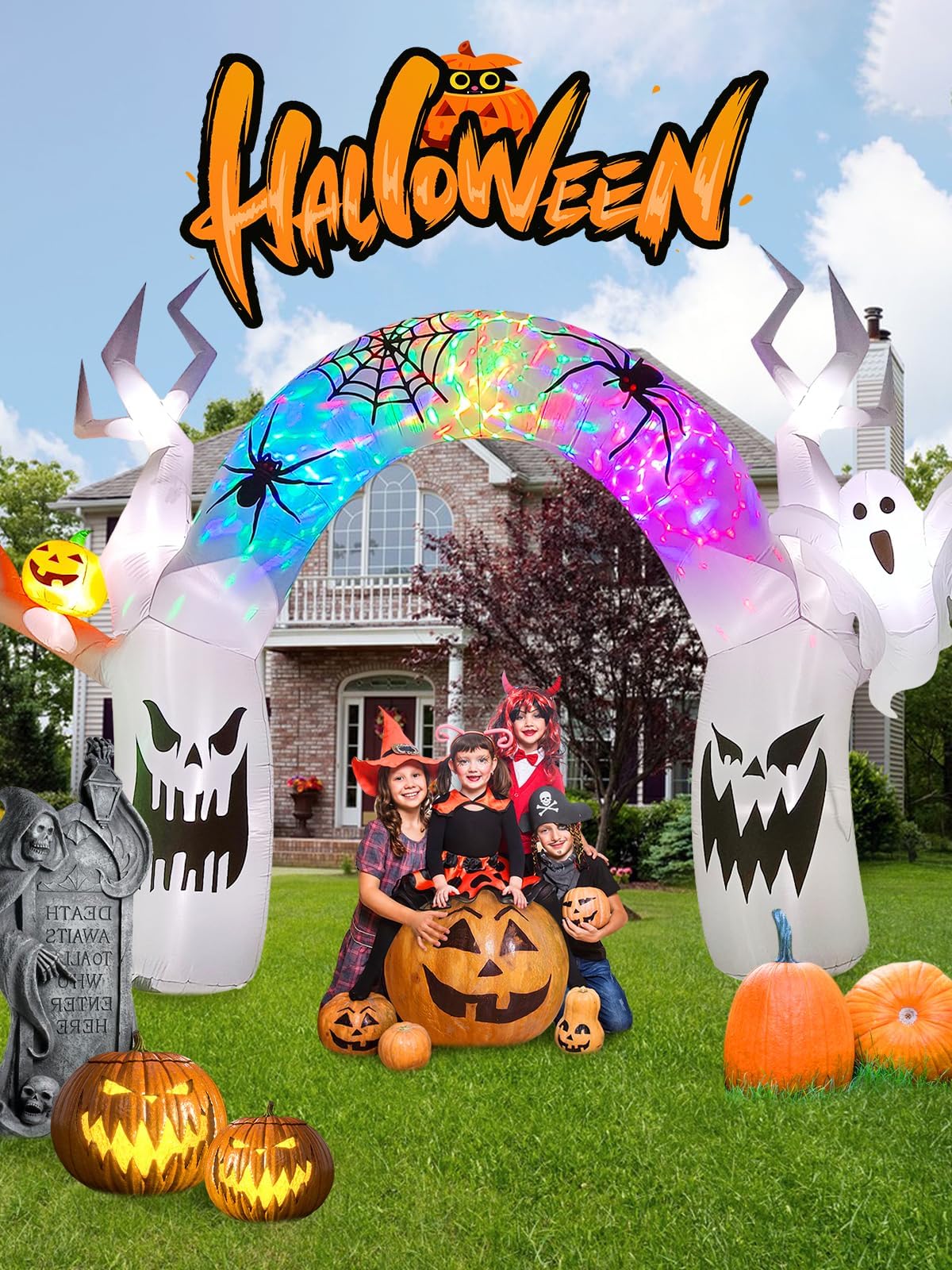 KALOLARY 10FT Pumpkin Halloween Yard Inflatable - setup and accessories
