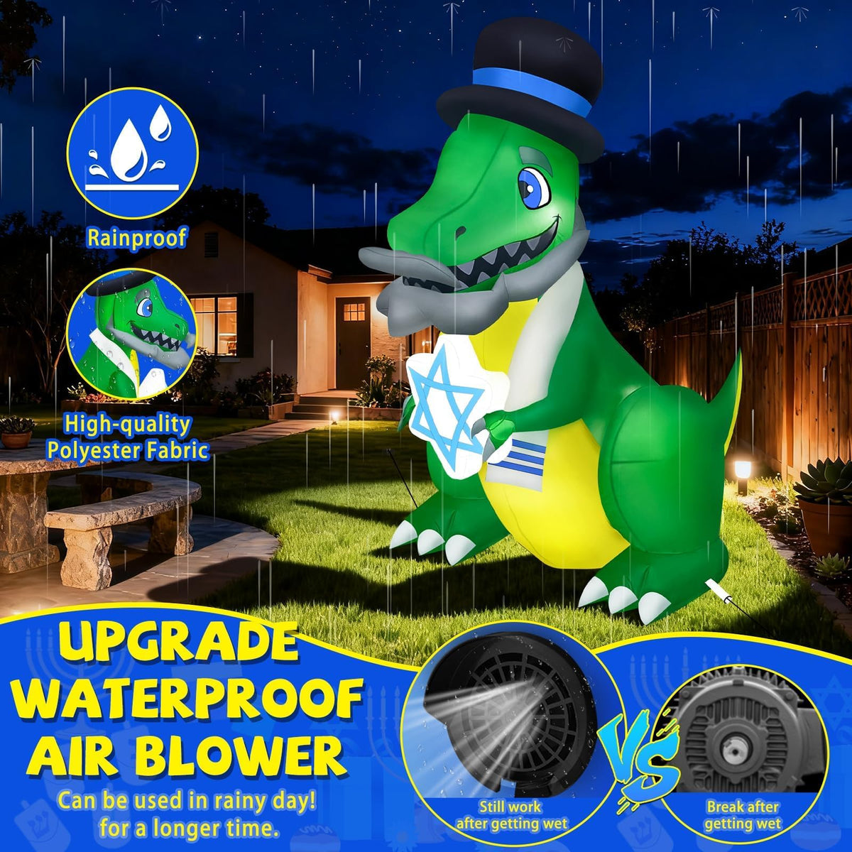 KALOLARY Hanukkah Dragon Dinosaur Blow Up Leds For Christmas Yard Inflatable - detail view