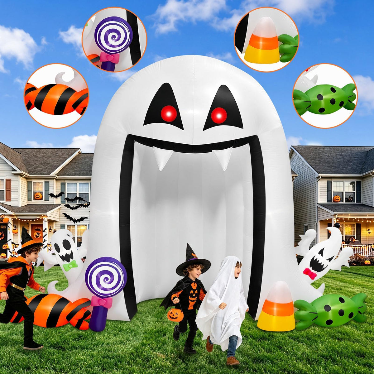KALOLARY 12.5FT Ghost Halloween Inflatable Archway - detail view
