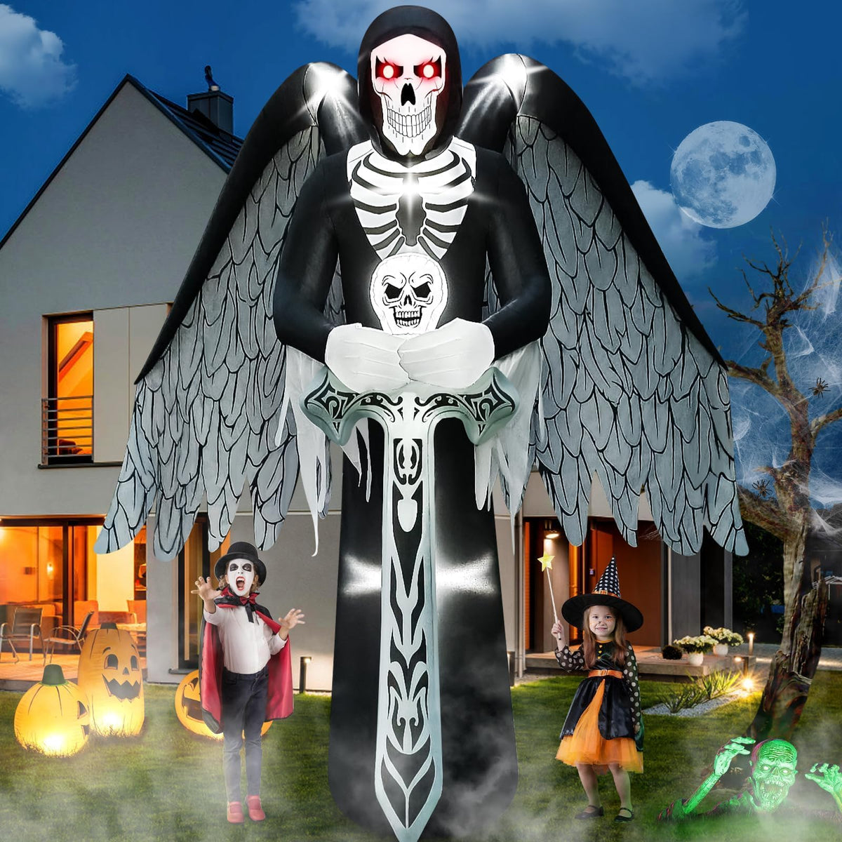 KALOLARY 12FT Skeleton Halloween Yard Inflatable - outdoor scene