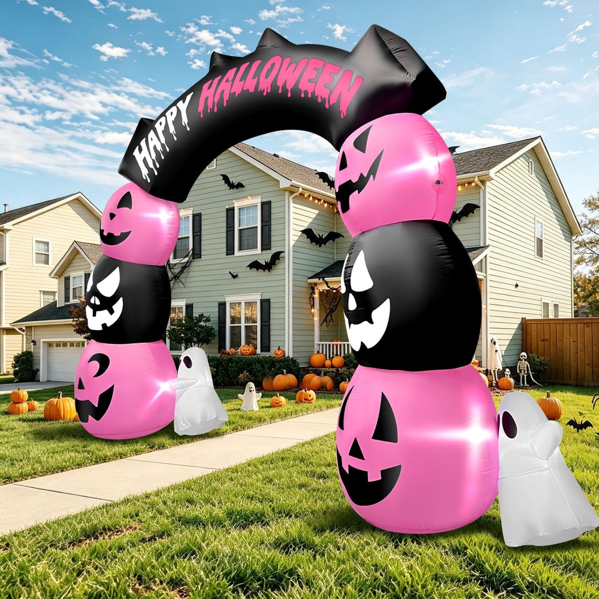 KALOLARY 10FT Ghost Halloween Inflatable Archway - setup and accessories