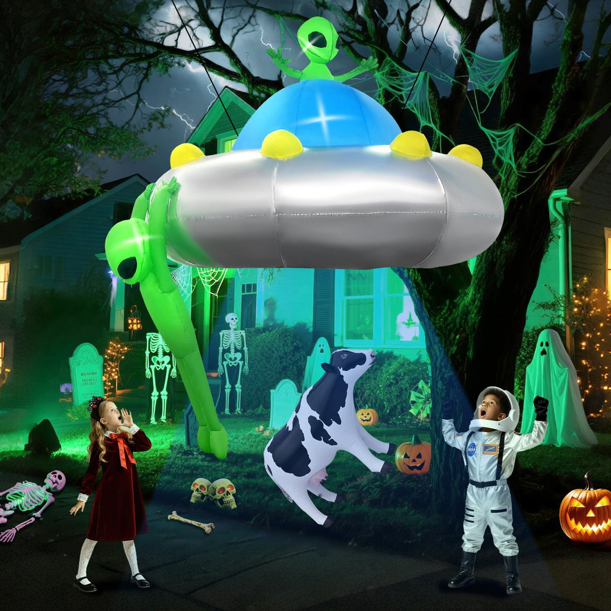 KALOLARY 6FT UFO Alien Halloween Yard Inflatable - detail view