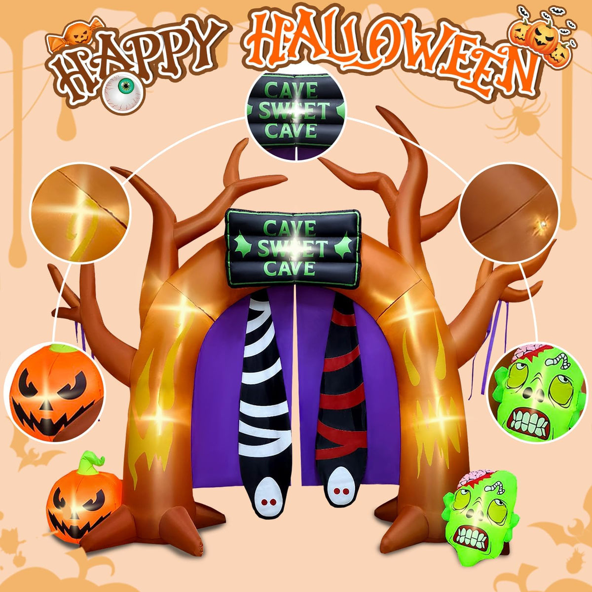 KALOLARY 10FT Pumpkin Halloween Inflatable Archway - lighted yard display