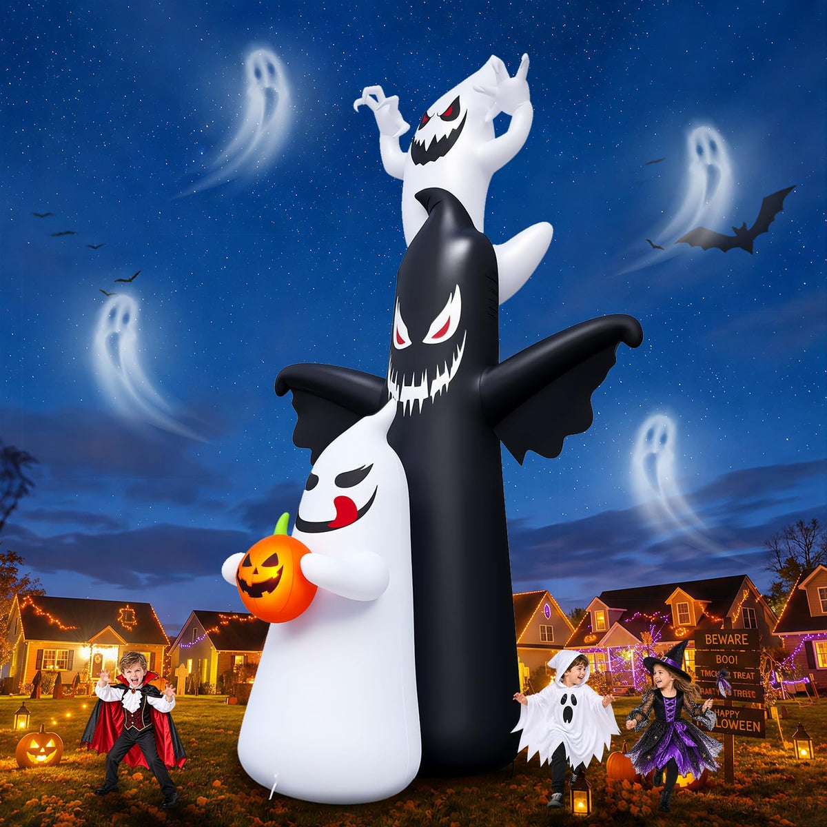 KALOLARY 20FT Ghost Halloween Yard Inflatable - setup and accessories