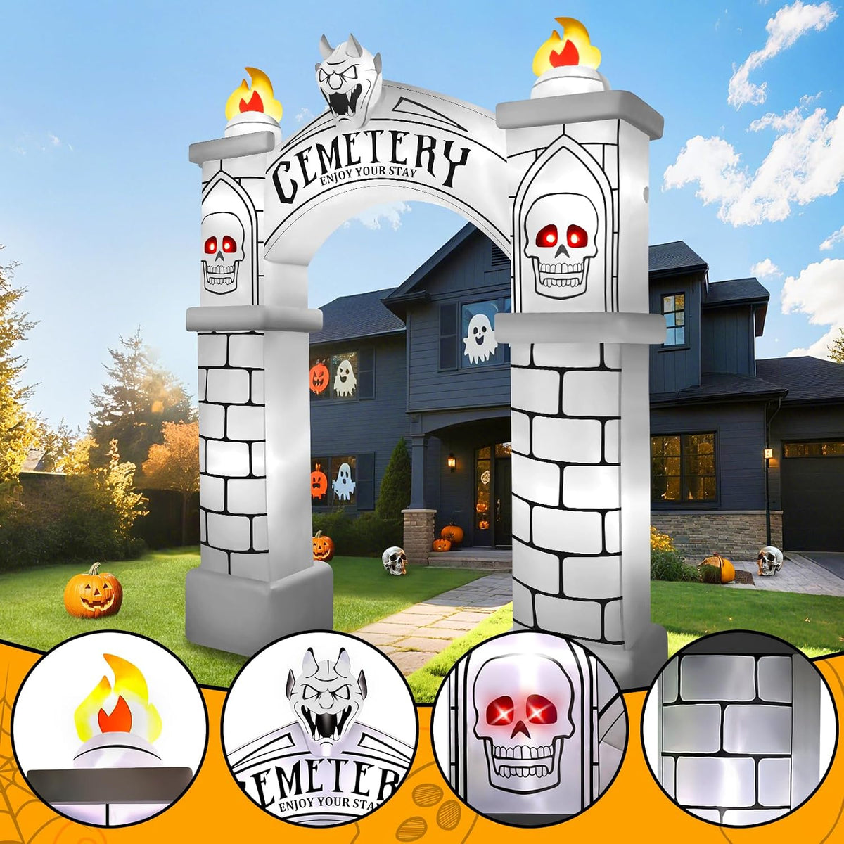 KALOLARY 10FT Cemetery Halloween Inflatable Archway - outdoor holiday scene