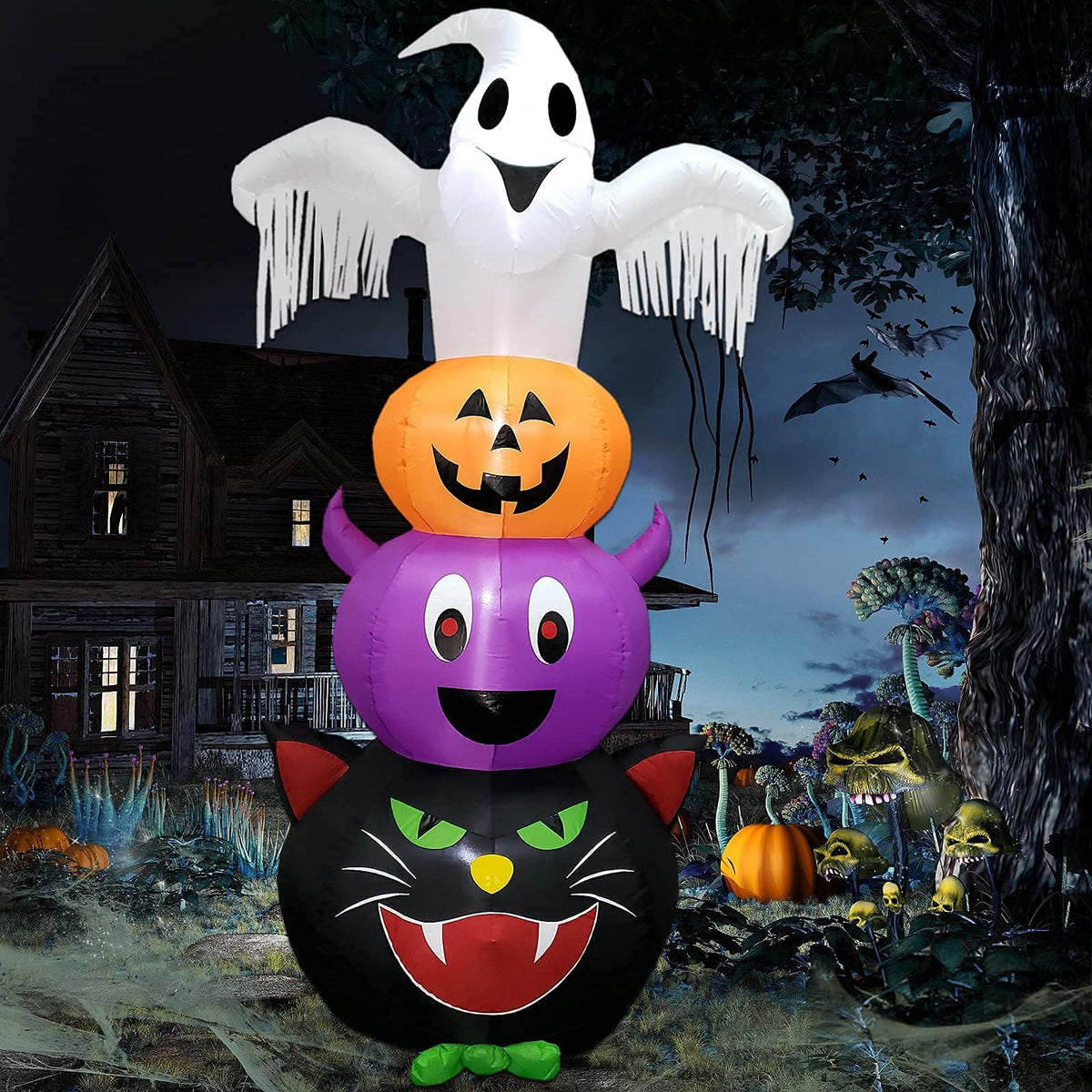 KALOLARY 8FT Pumpkin Halloween Yard Inflatable - setup and accessories