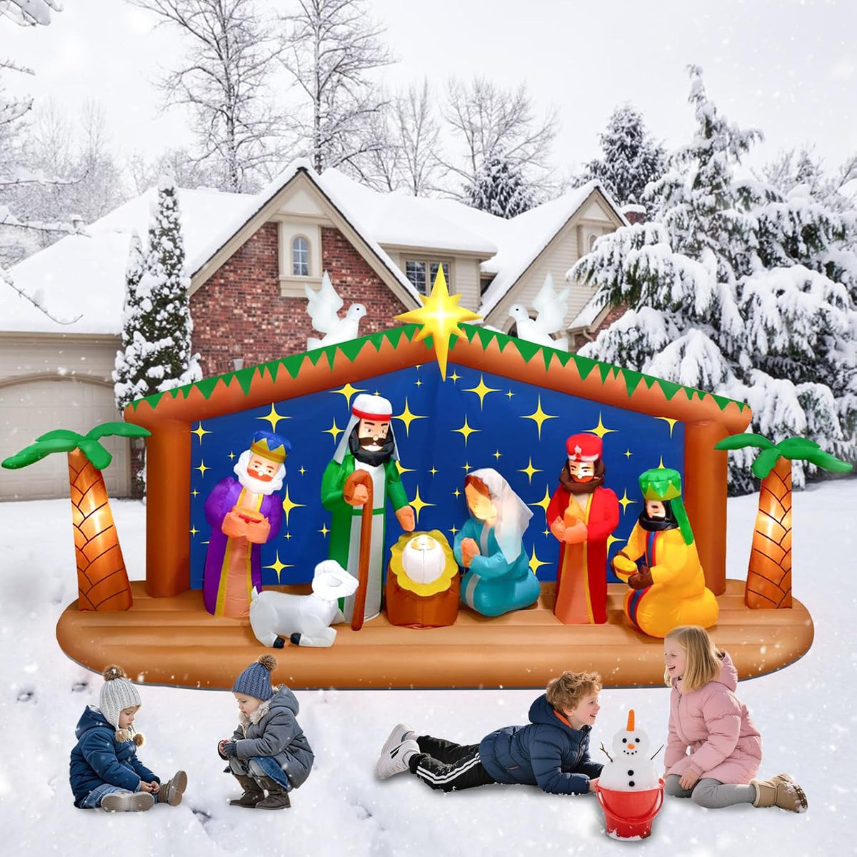 KALOLARY 12FT Nativity Scene Christmas Yard Inflatable - outdoor holiday scene