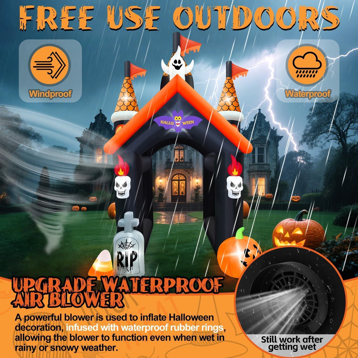 KALOLARY 12FT Pumpkin Halloween Inflatable Archway - size reference