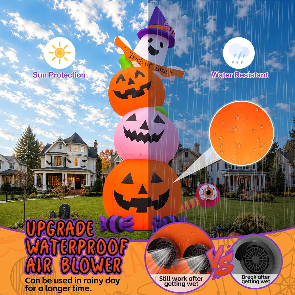KALOLARY 20FT Stacked Pumpkin Halloween Yard Inflatable - outdoor Halloween scene
