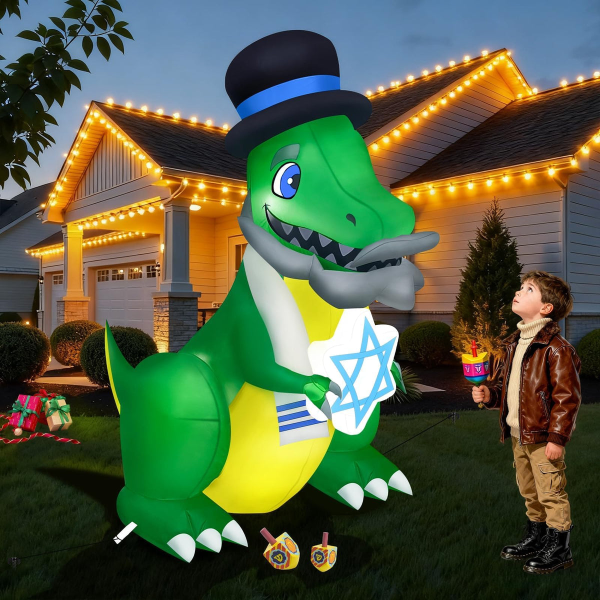 KALOLARY Hanukkah Dragon Dinosaur Blow Up Leds For Christmas Yard Inflatable - main product view