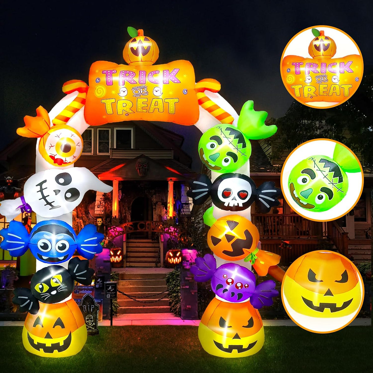 KALOLARY 10FT Candy Ghost Halloween Inflatable Archway - detail view