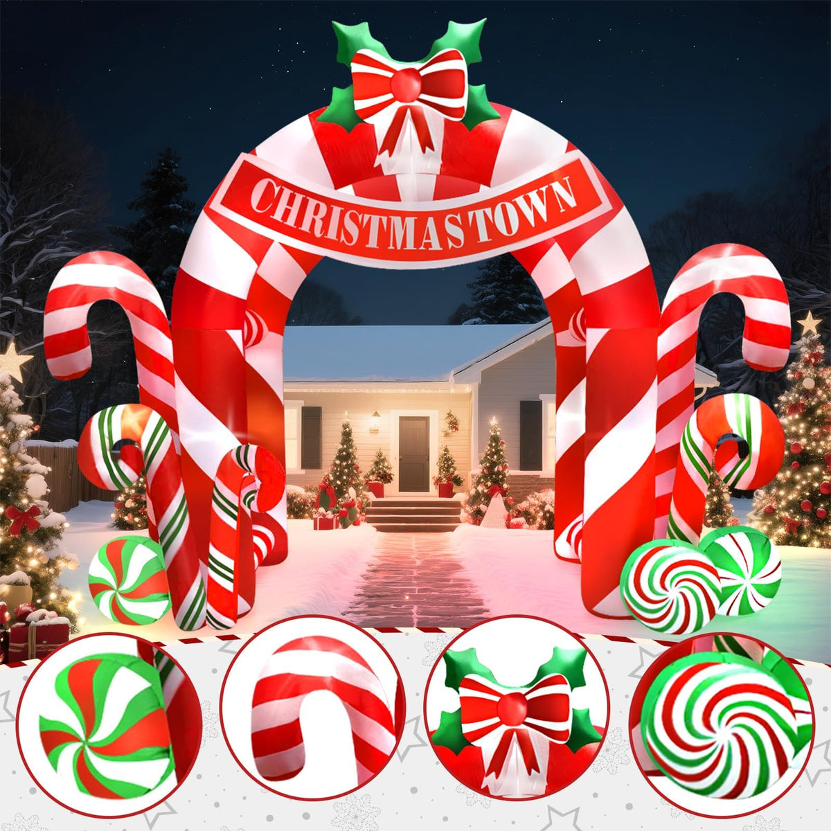KALOLARY 13FT Candy Christmas Inflatable Archway - outdoor scene
