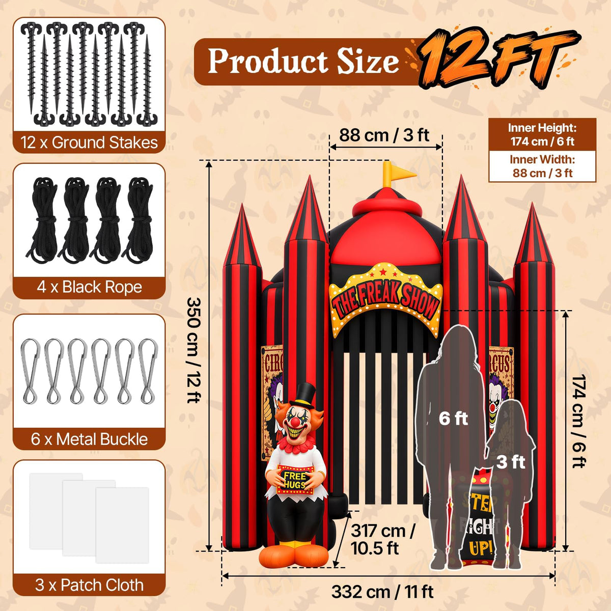 KALOLARY 12FT Clown Halloween Inflatable Archway - lighted yard display