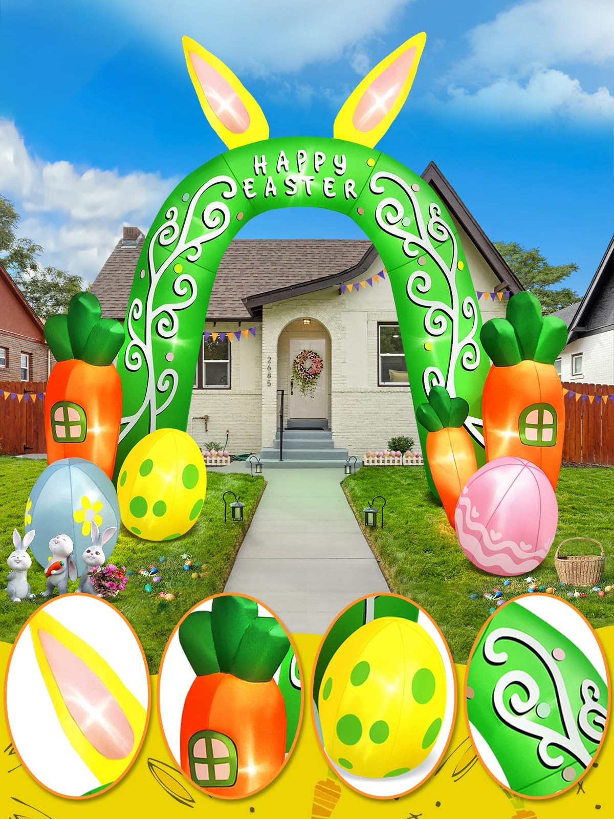 KALOLARY 12FT Easter Holidays Inflatable Archway - setup and accessories