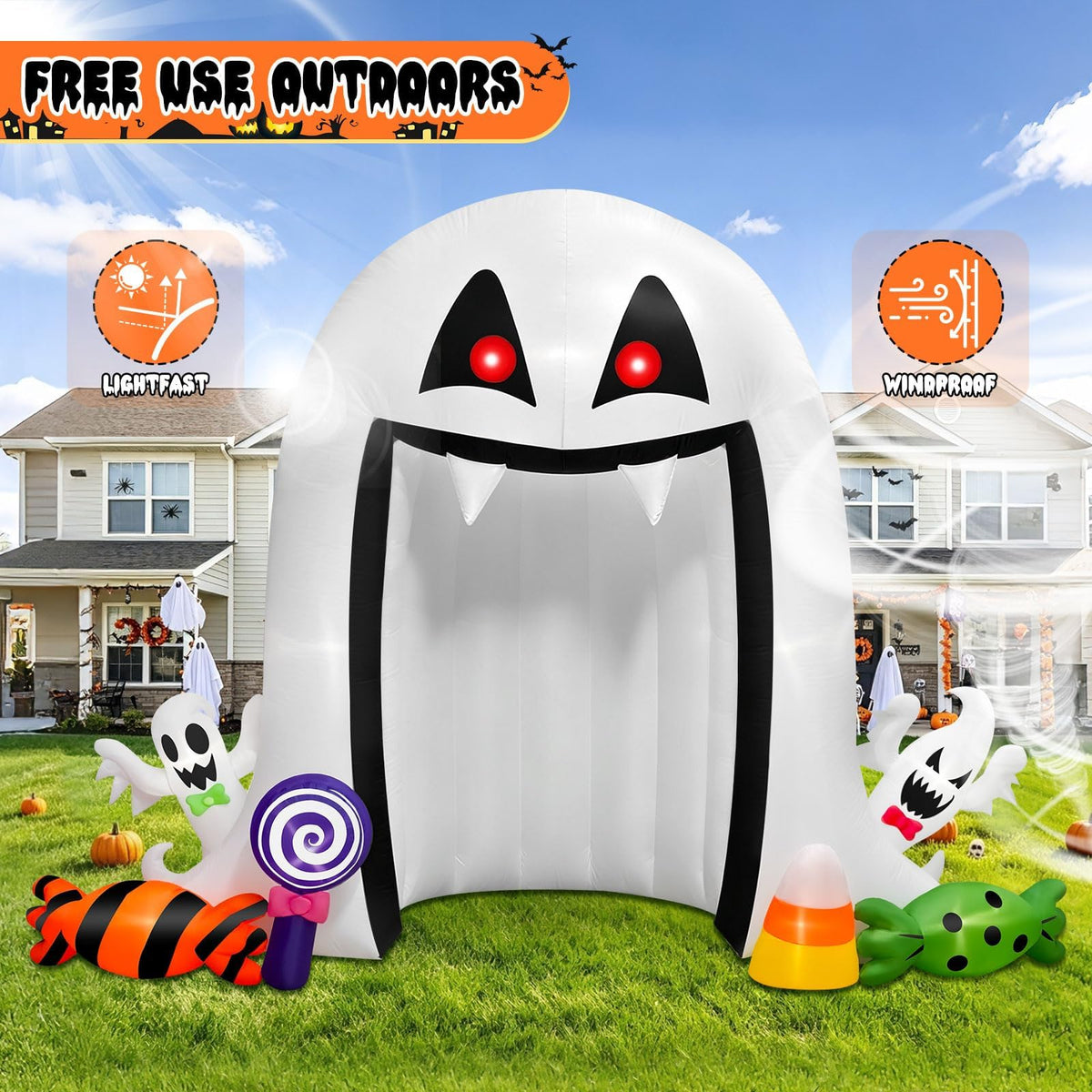 KALOLARY 12.5FT Ghost Halloween Inflatable Archway - package contents
