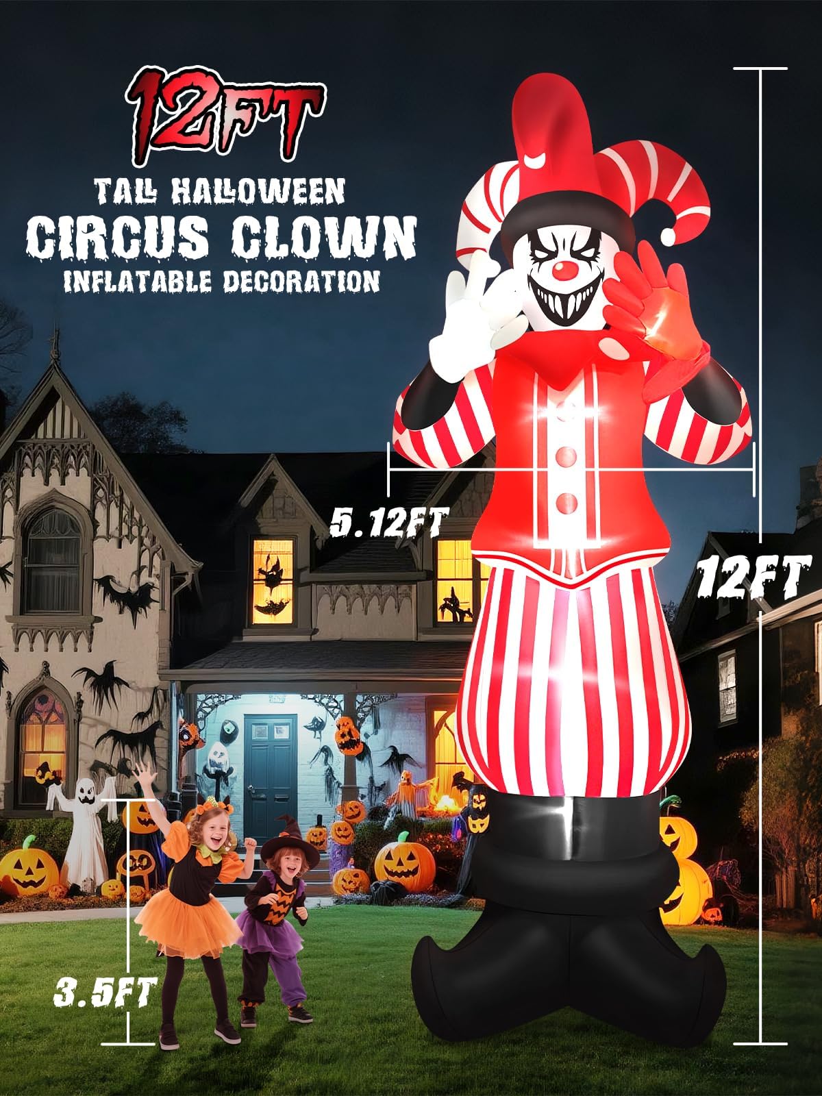 KALOLARY 12FT Clown Halloween Yard Inflatable - size reference