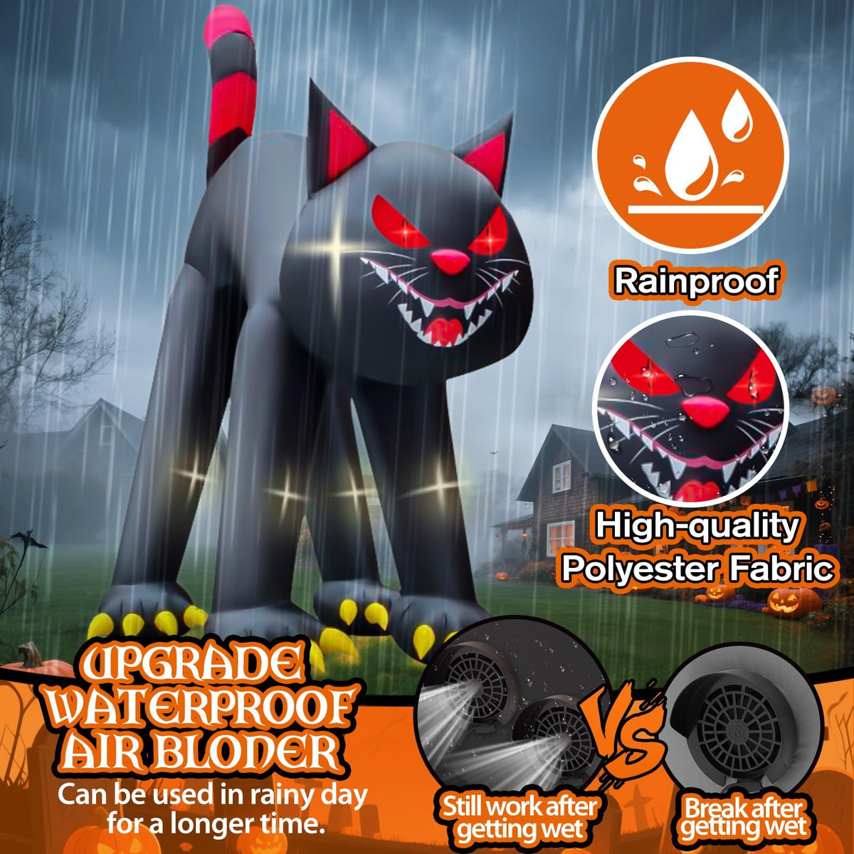 KALOLARY 20FT Giant Evil Black Cat Blow Up Scary Halloween Yard Inflatable - size reference