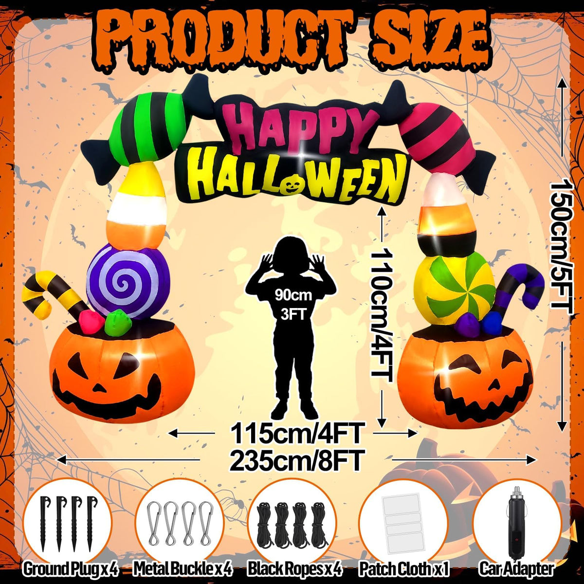 KALOLARY 6FT Candy Halloween Inflatable Archway - lighted yard display