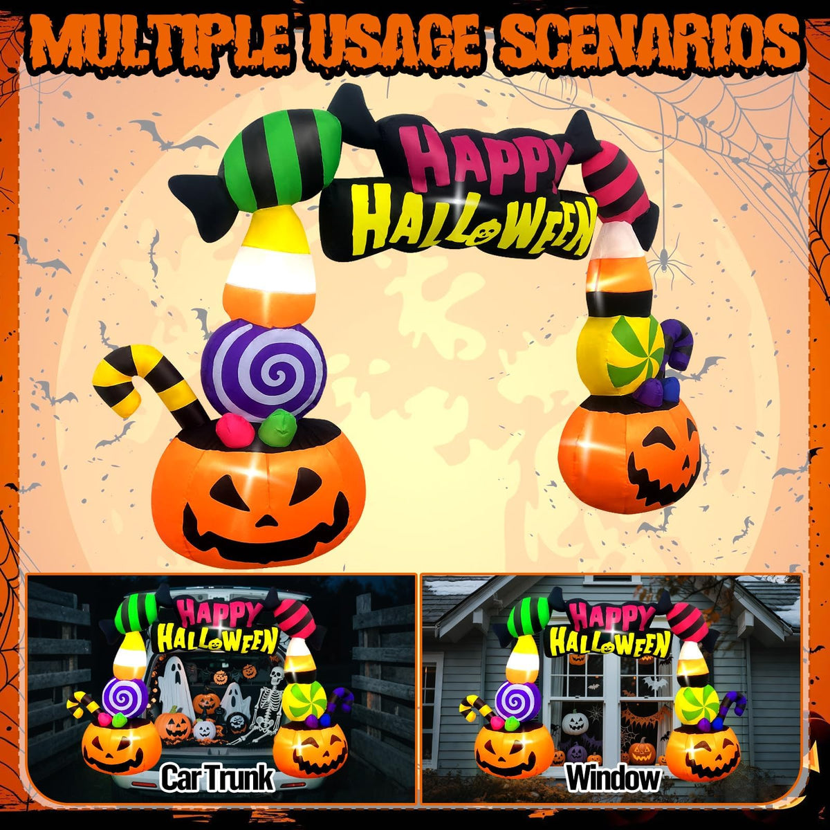 KALOLARY 6FT Candy Halloween Inflatable Archway - setup and accessories