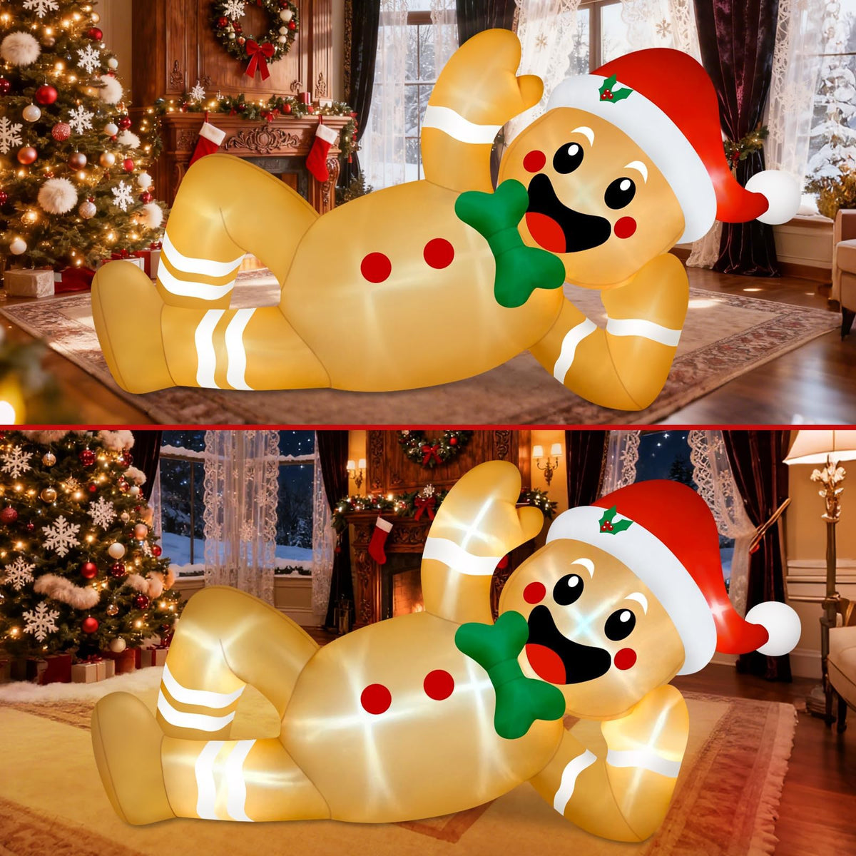 KALOLARY 10FT Gingerbread Man Christmas Yard Inflatable - setup and accessories