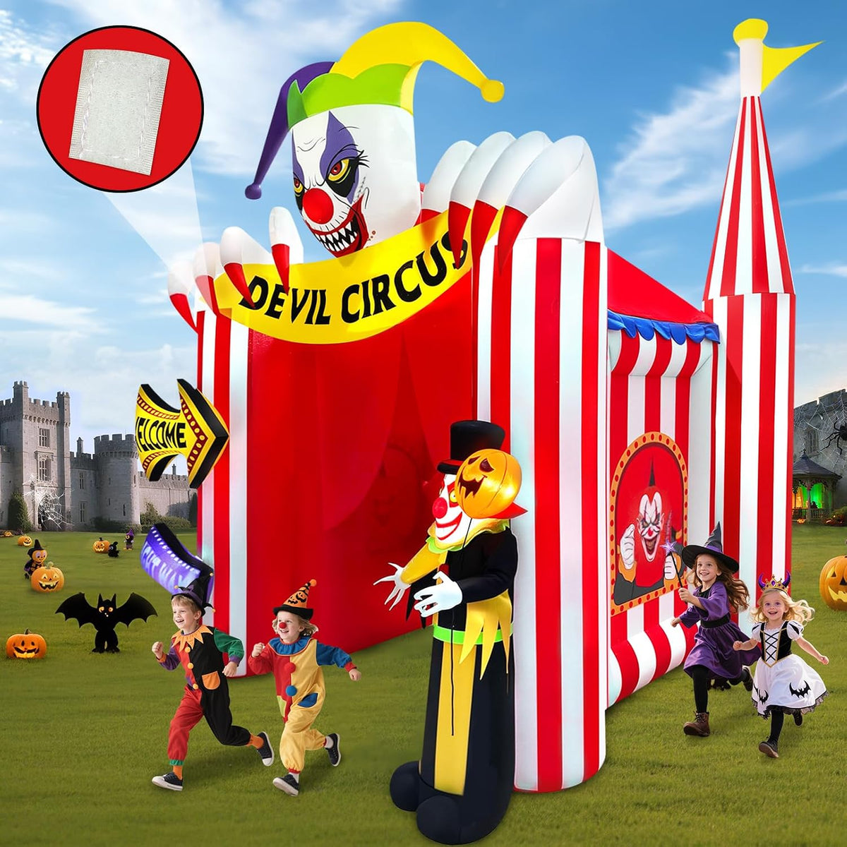 KALOLARY 12FT Clown Circus Haunted House Inflatable Archway - setup and accessories
