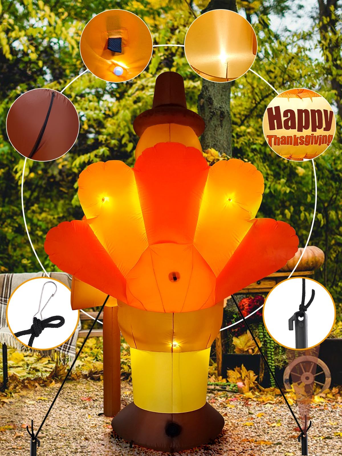KALOLARY 9FT Turkey Holidays Yard Inflatable - outdoor scene