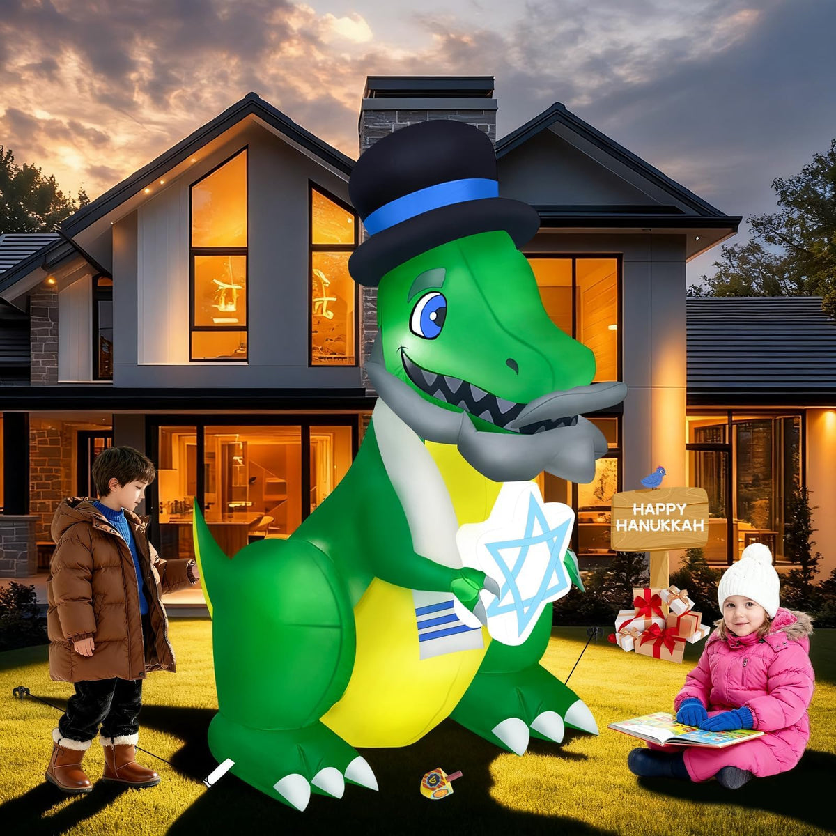 KALOLARY Hanukkah Dragon Dinosaur Blow Up Leds For Christmas Yard Inflatable - package contents