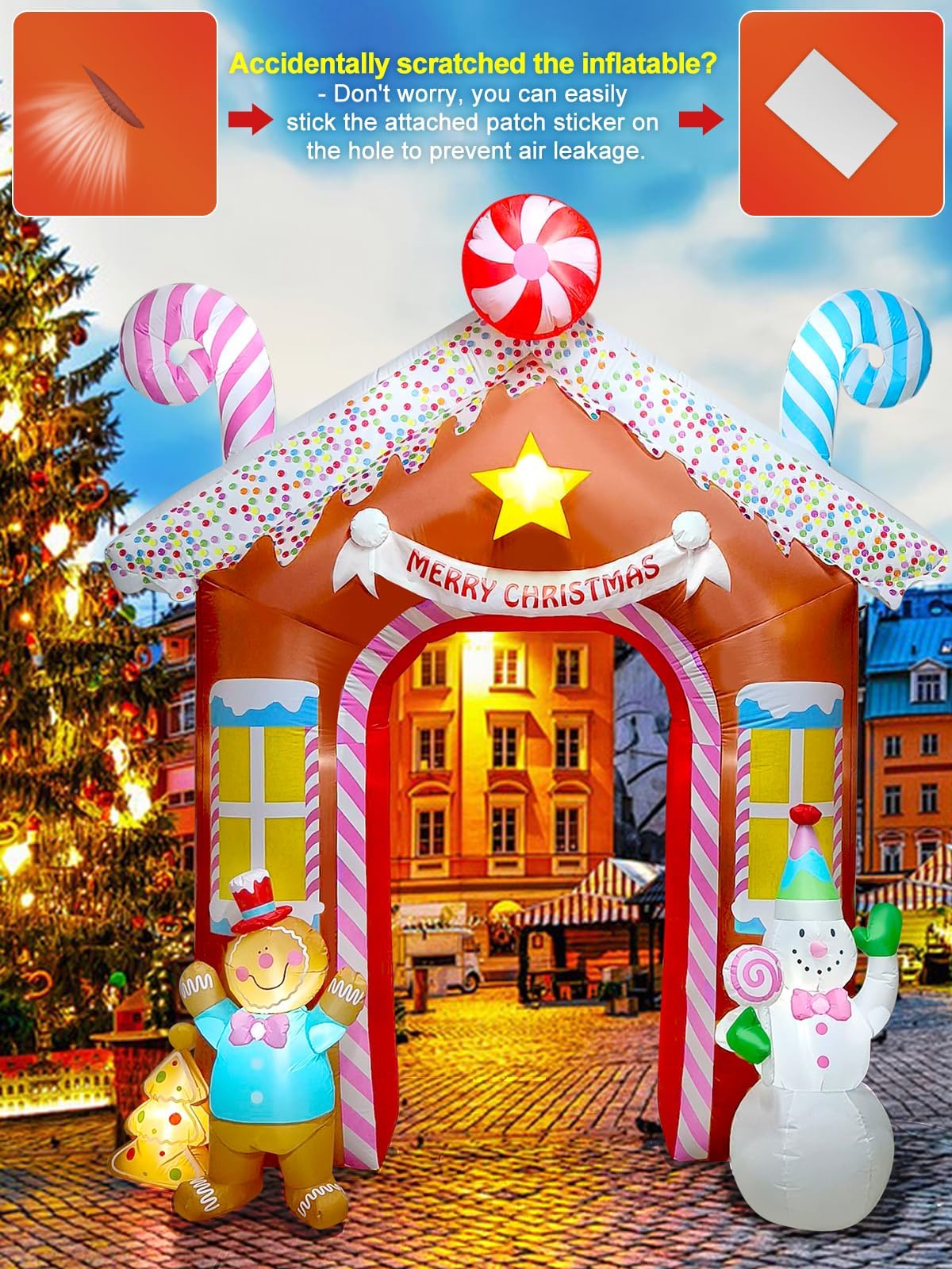 KALOLARY 10FT Gingerbread Man Christmas Inflatable Archway - setup and accessories