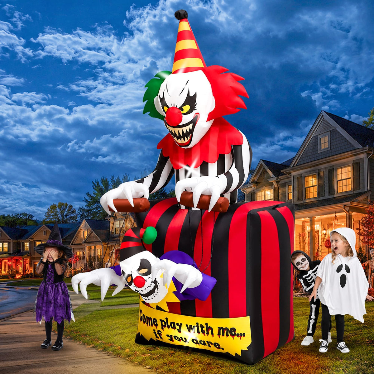 KALOLARY 7FT Clown Halloween Yard Inflatable - setup and accessories