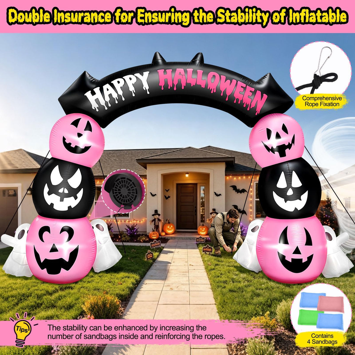KALOLARY 10FT Ghost Halloween Inflatable Archway - outdoor scene